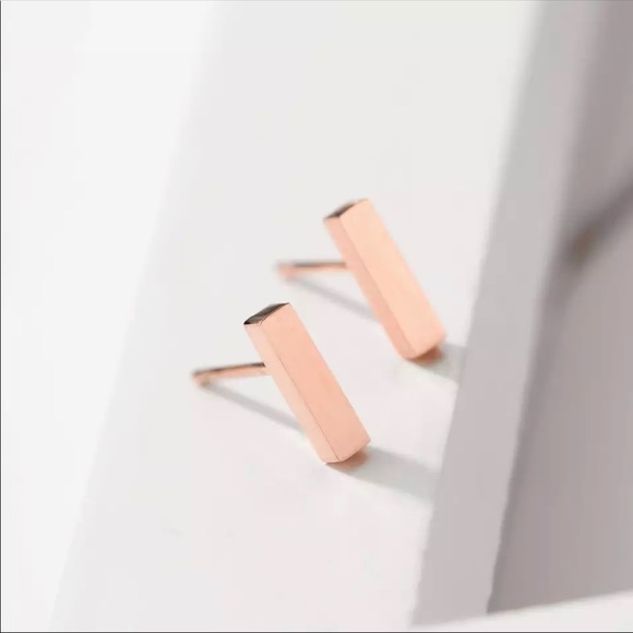 GOLD MINIMALIST Bar Stud Stainless Steel Earrings With Gift Bag - Picture 4 of 8